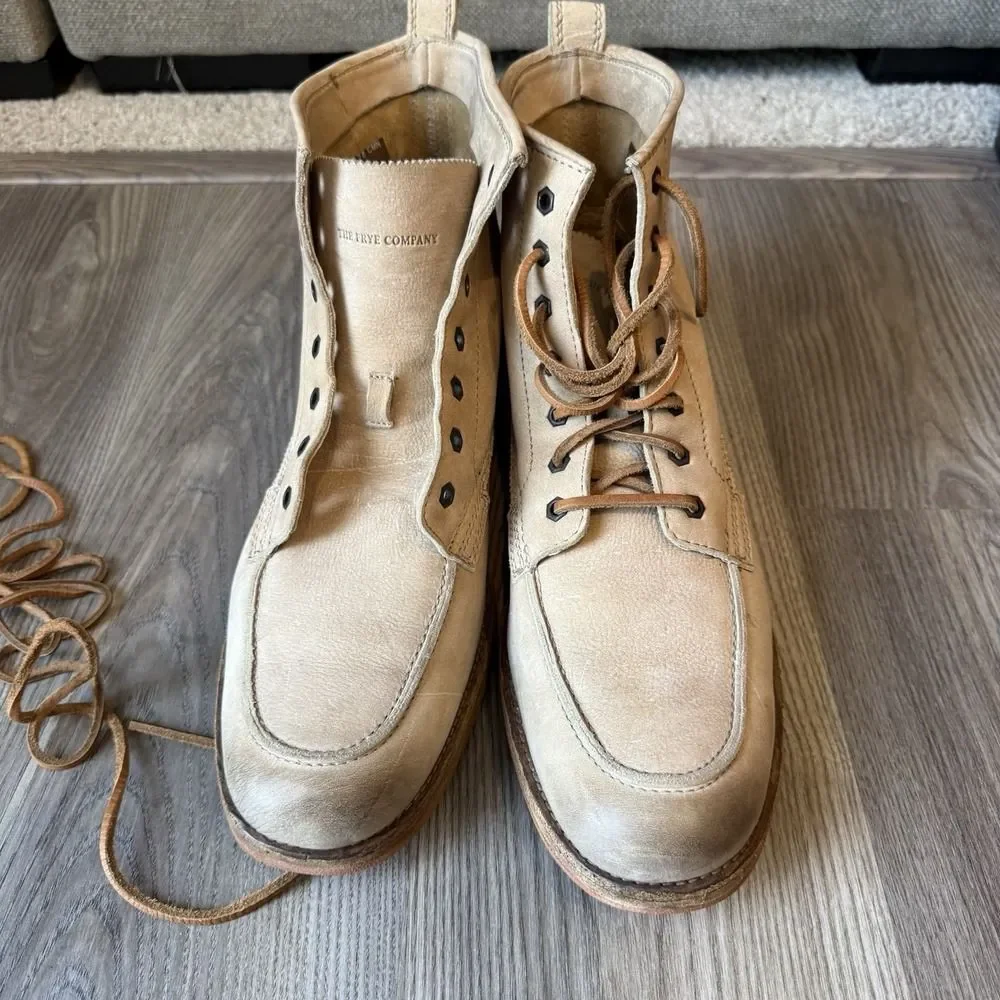 Frye Phillip Lug Workboot 87828 Mens 11.5 D Cement Leather Lace Up Boots